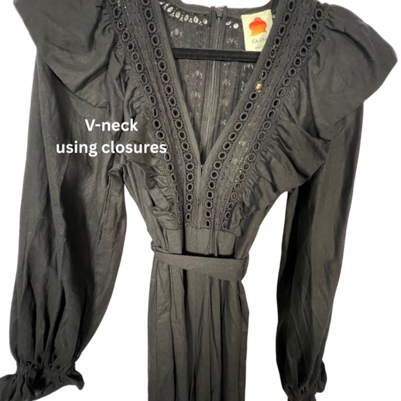 NWT Farm Rio Black Laces & Ruffle V-Neck Linen-Blend Jumpsuit (XS) - Picture 10 of 10